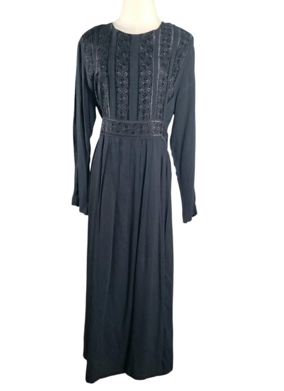 Vtg Sarin NY 90s Gothic Revival Victorian Lace Pleats Pintucks Maxi Dress L COS